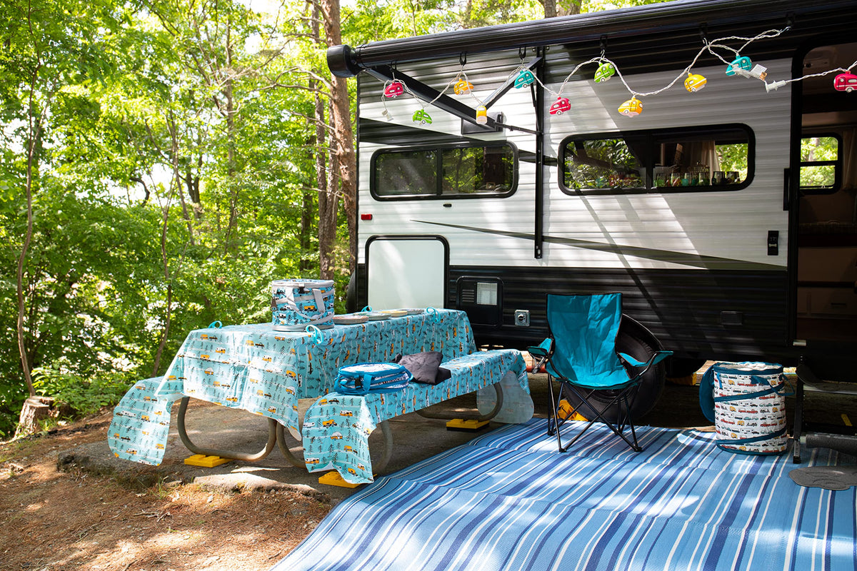 Camco blocks installed at campsite enhancing comfort and campsite safety