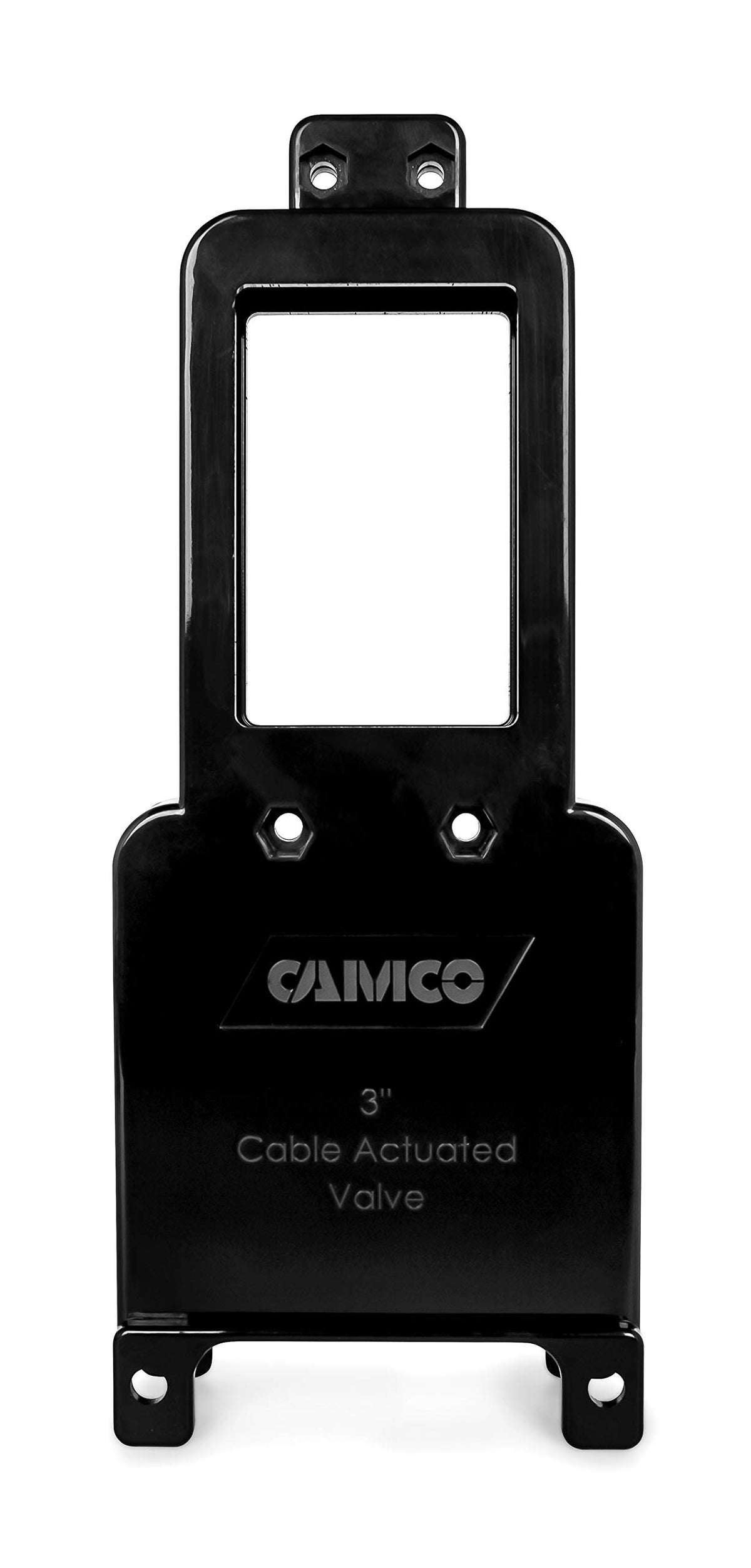 Camco lifestyle shot of RV sidewall-mounted valve showing convenient access benefit