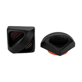 Camco magnetic bumper cap front view showing black finish and magnet hold benefit