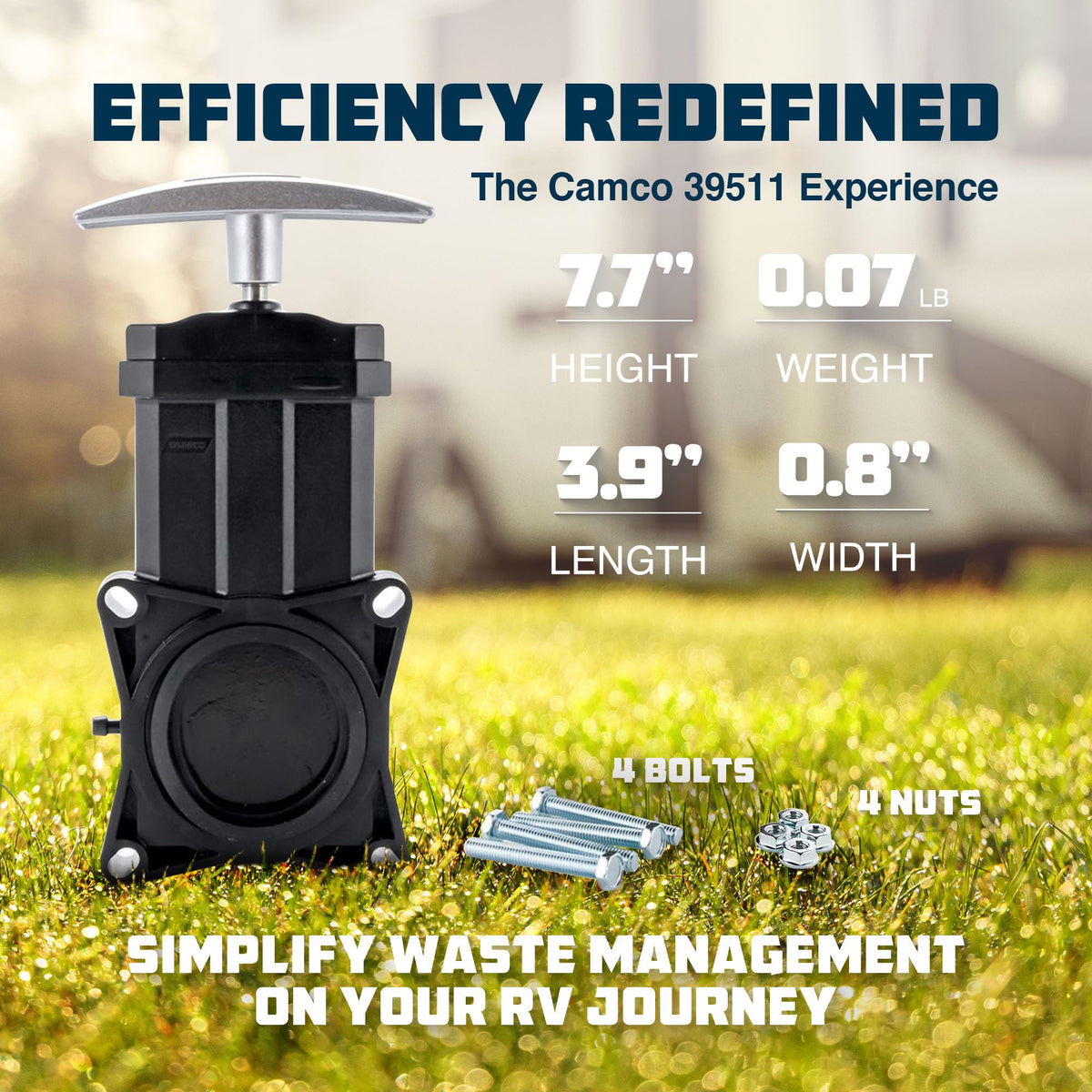 Camco metal handle close-up highlighting tougher grip and longevity