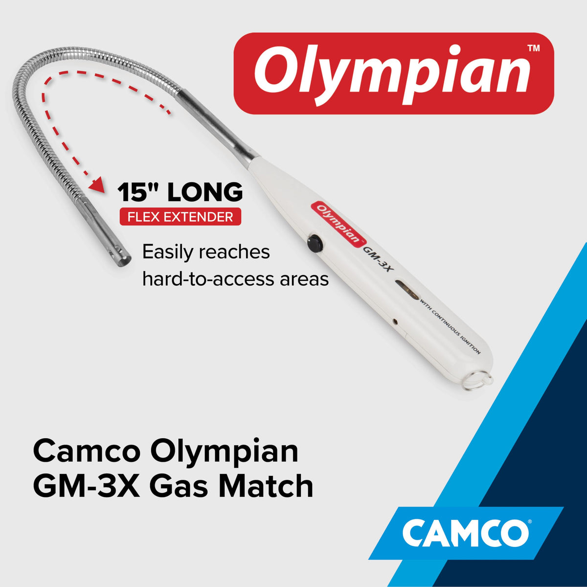 Camco Olympian GM-3X flame adjuster close-up displaying precise flame control