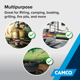 Camco Olympian GM-3X scale with hand showing 26-inch reach for safer lighting