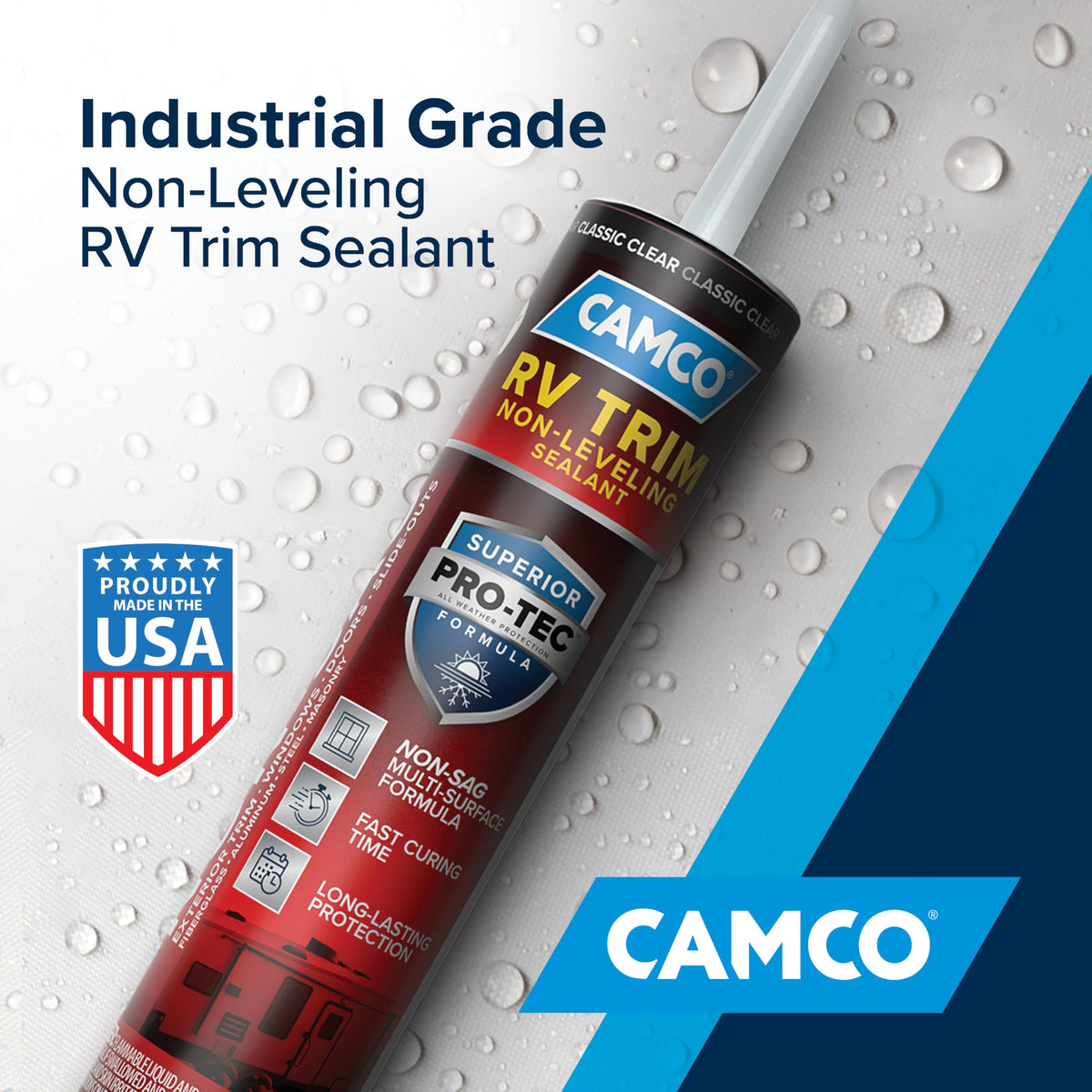 Camco packaging next to common caulk gun illustrating tube size convenience
