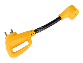 Camco male TT-30P and female 5-15R ends showing reliable connections and safety