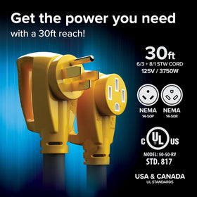 Camco 90° head in use demonstrating reduced strain on cord connections for durability