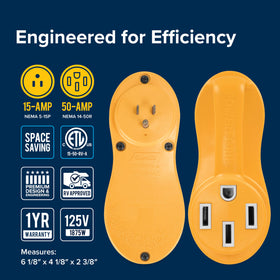 Camco Power Grip connected to 15A pedestal showing safe temporary hookup