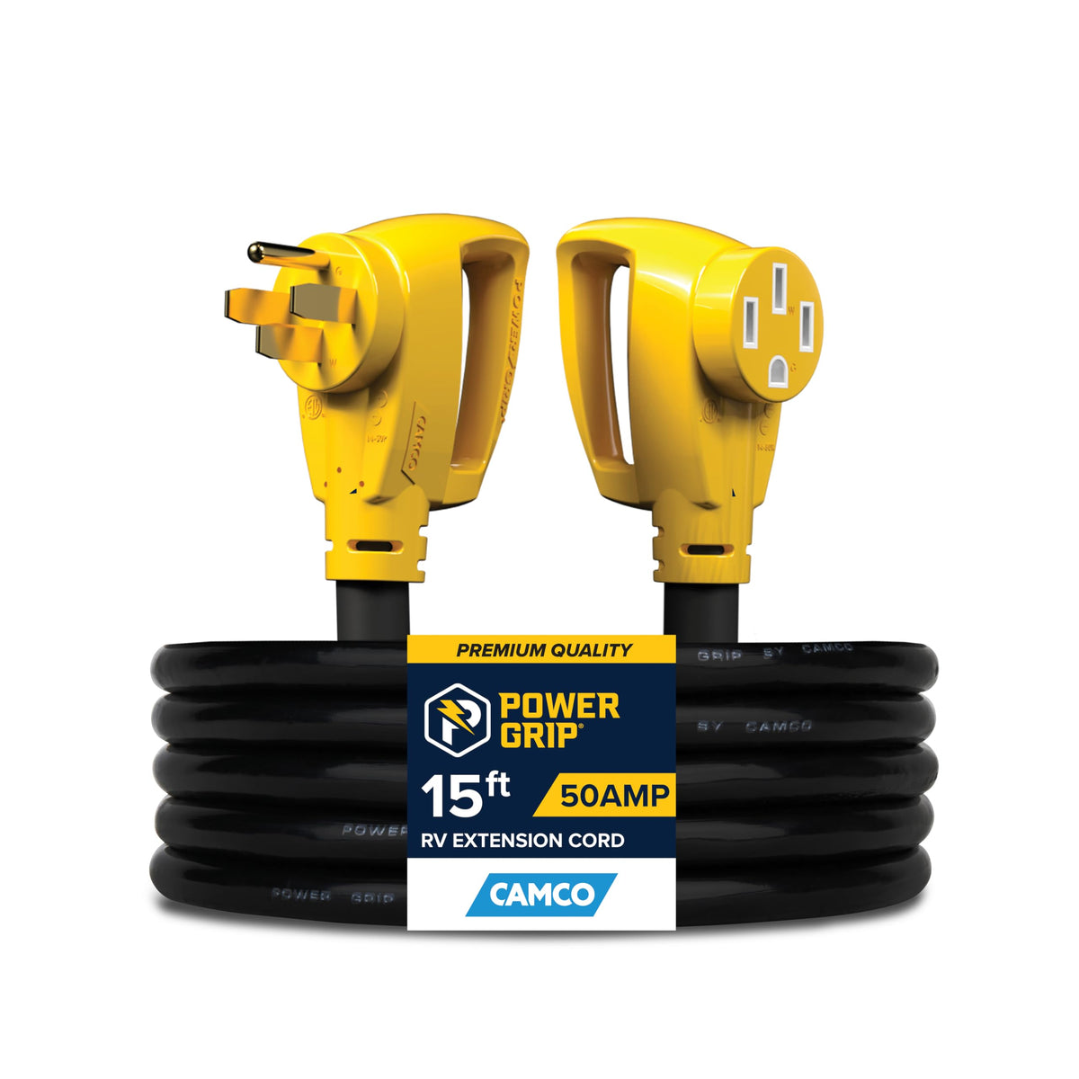 Camco front connector with easy-grip handle for secure plugging benefit