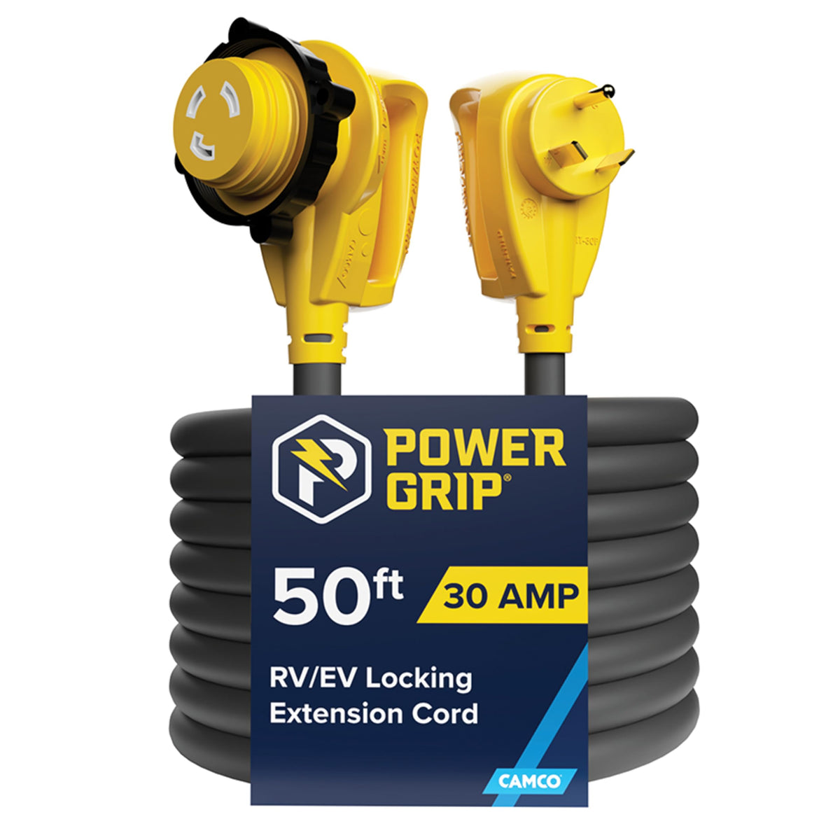 Camco Power Grip front connectors showing secure locking and easy handling benefits