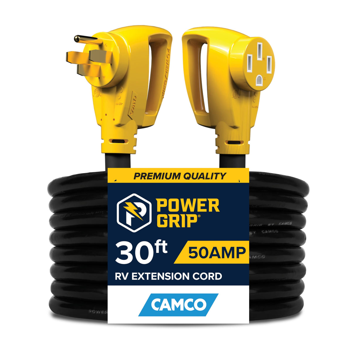 Camco Power Grip front view showing connectors and cord for reliable dual-purpose power