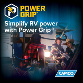 Camco Power Grip beside ruler showing 25-foot scale for accurate sizing
