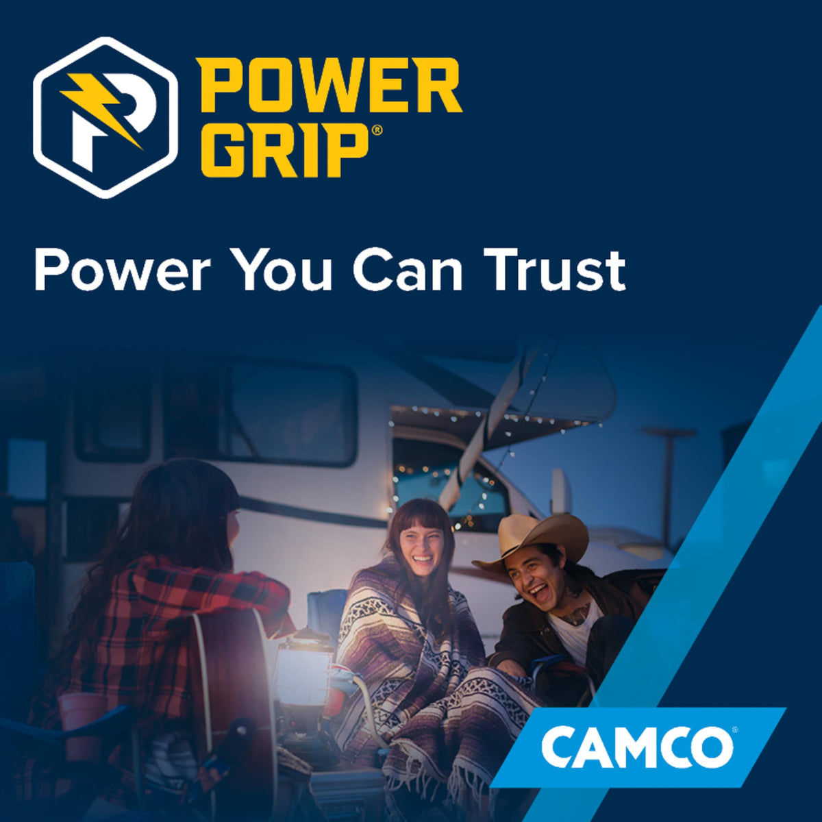 Camco PowerGrip neatly coiled with strap for compact transport and storage