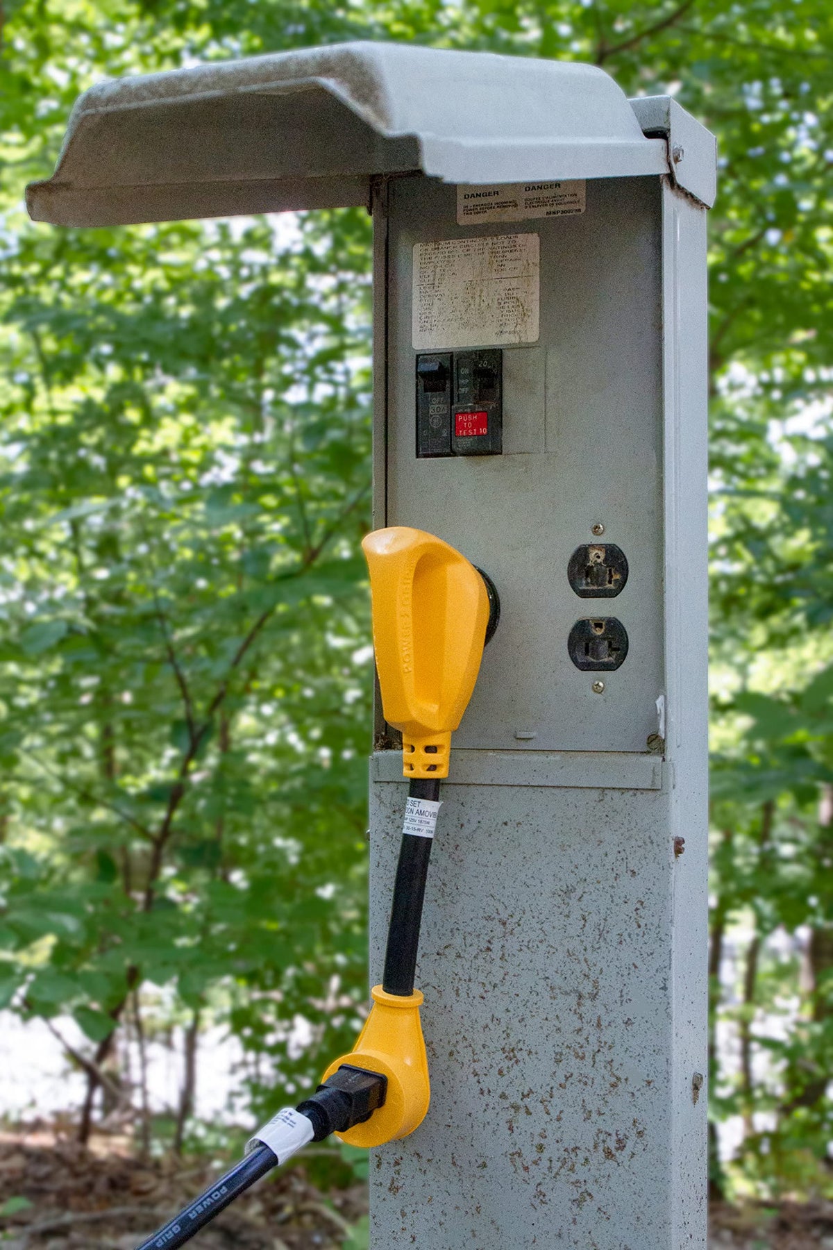 Camco PowerGrip handle close-up providing a secure grip for easy unplugging