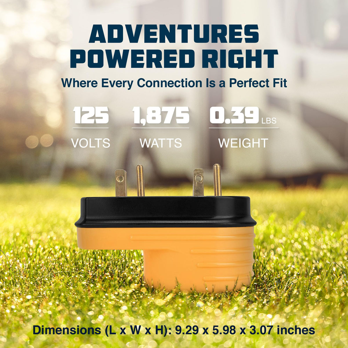Camco PowerGrip adjustable top plug detail showing fit for standard and GFCI outlets