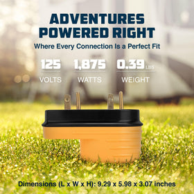 Camco PowerGrip adjustable top plug detail showing fit for standard and GFCI outlets