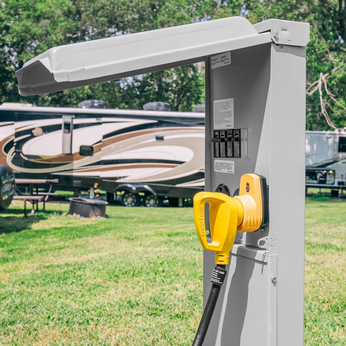 Camco PowerGrip TT-30 receptacle closeup showing solid contacts for stable RV power