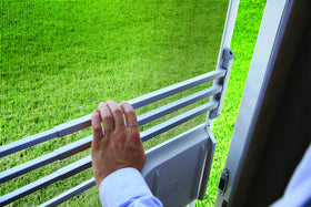 Camco push bar label and finish detail emphasizing corrosion-resistant coating
