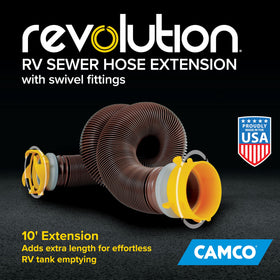 Camco Revolution close-up of 360-degree swivel fittings enabling easy alignment