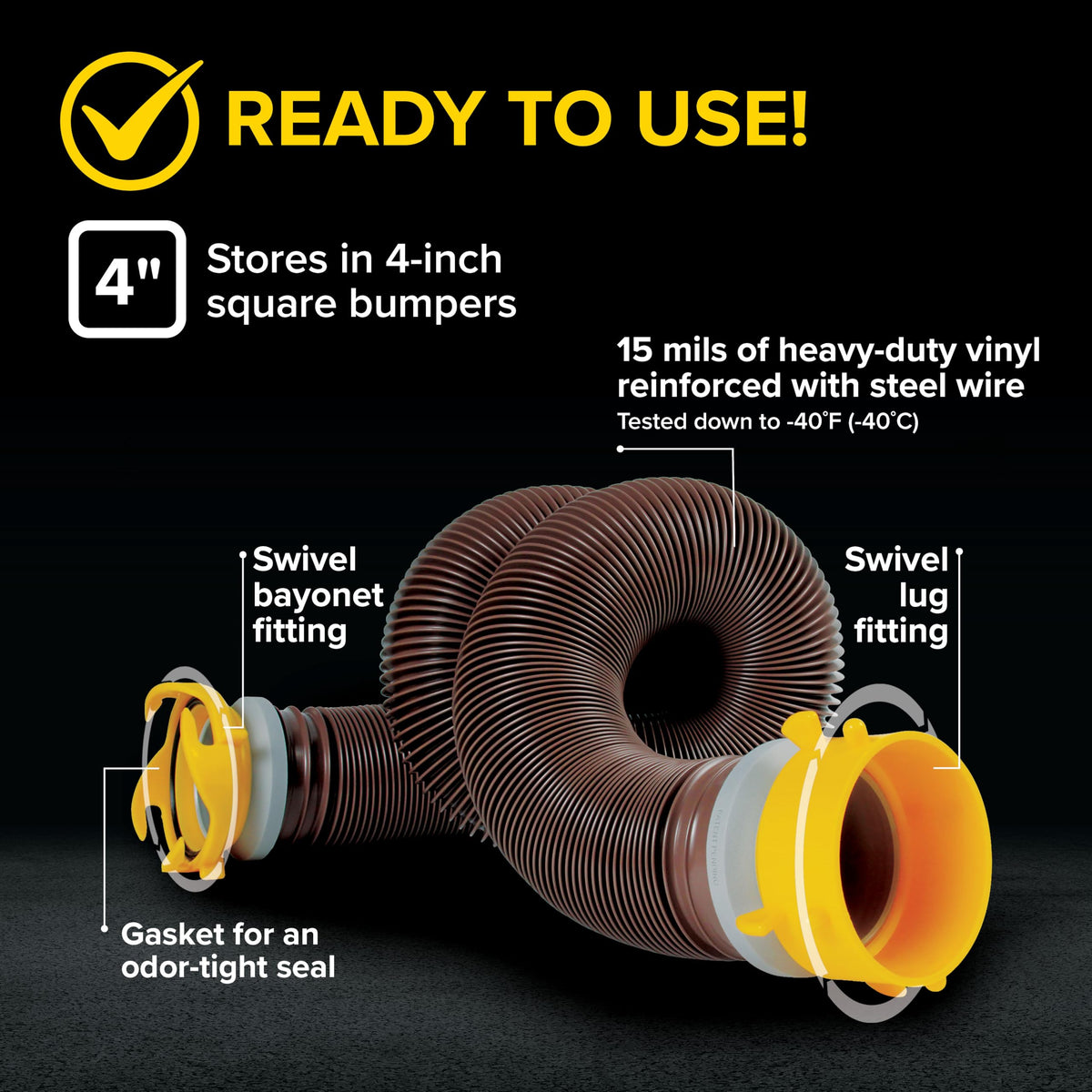 Camco Revolution hose texture close-up showing heavy-duty vinyl durability