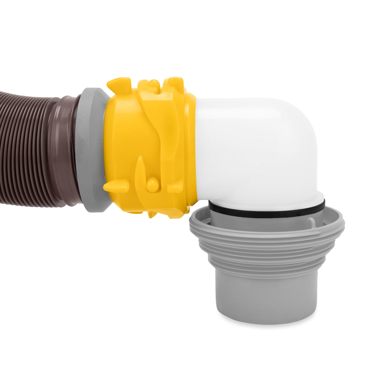 Camco compressed hoses stored compactly in bumper showing space-saving benefit