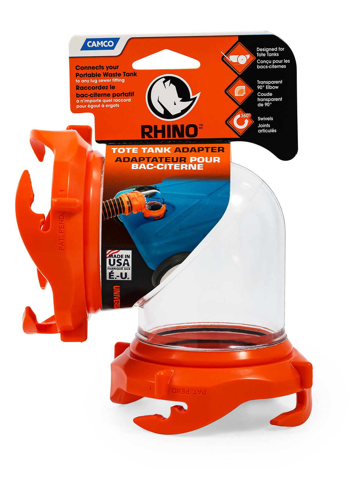 Camco Rhino swivel action showing 360-degree easy connection benefit