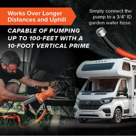 Camco Rhino 4-in-1 adapter with clear rinse cap demonstrating versatile connections