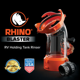 Camco Rhino Blaster clear 45° elbow close-up showing visible flow for cleaner rinses