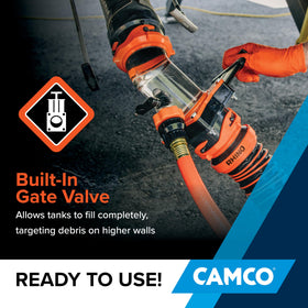 Camco Rhino Blaster size comparison with hand showing compact durable polycarbonate design