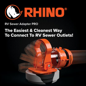 Camco Rhino close-up of transparent elbow letting you monitor flow visually