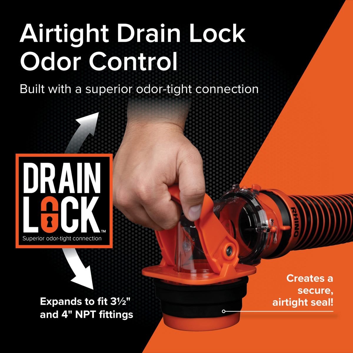 Camco Rhino attached to campground inlet illustrating reliable odor control