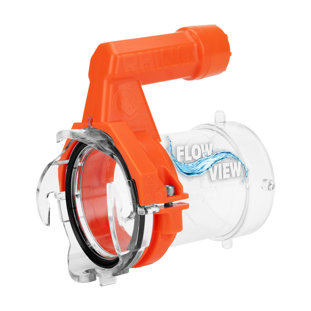Camco front view showing extender for easier hookups and cleaner handling