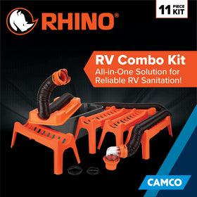 Camco close-up of RhinoFLEX hose texture showing durable bend resistance