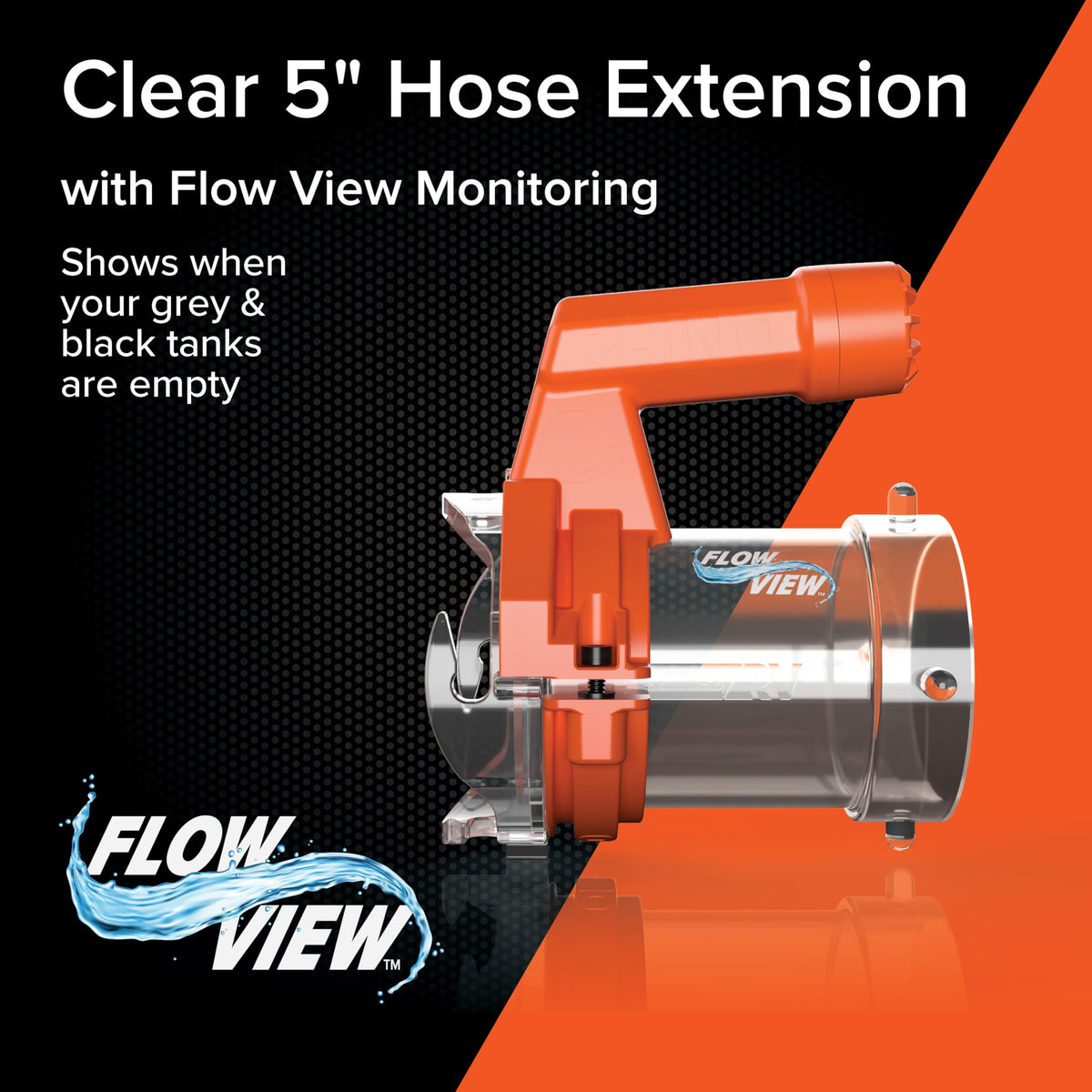 Camco extender installed on RV hose reducing spills and simplifying hookup
