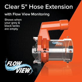 Camco extender installed on RV hose reducing spills and simplifying hookup