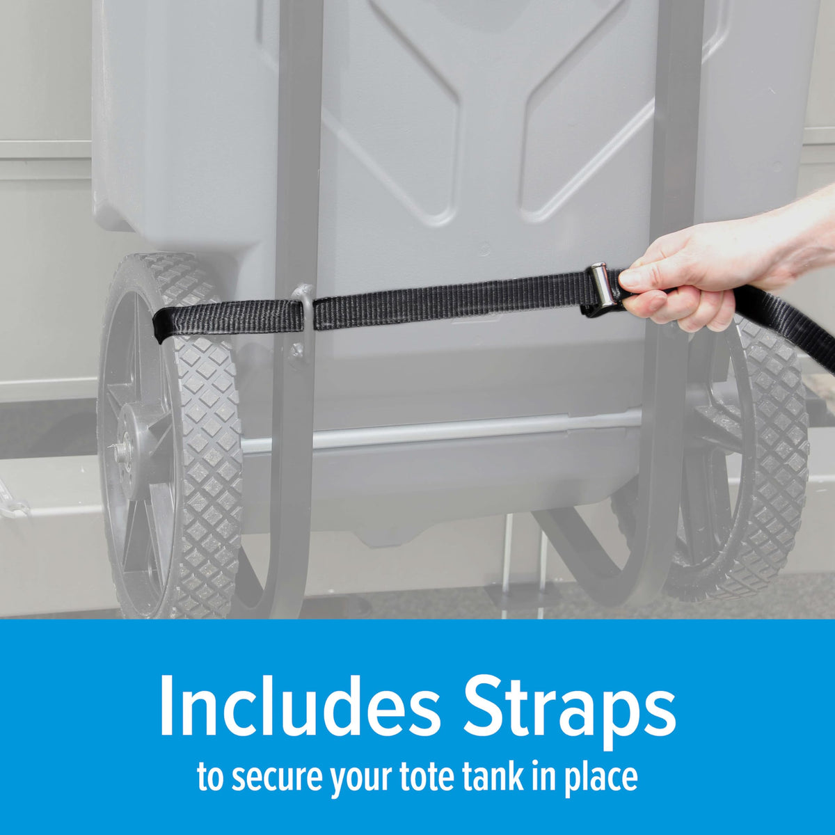 Camco Rhino straps and buckle detail ensuring tank stability