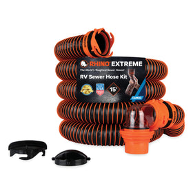 Camco RhinoEXTREME front view showing entire pre-assembled kit and quick setup benefit