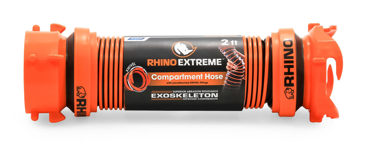 Camco RhinoEXTREME beside ruler for scale showing short 2-foot size advantage