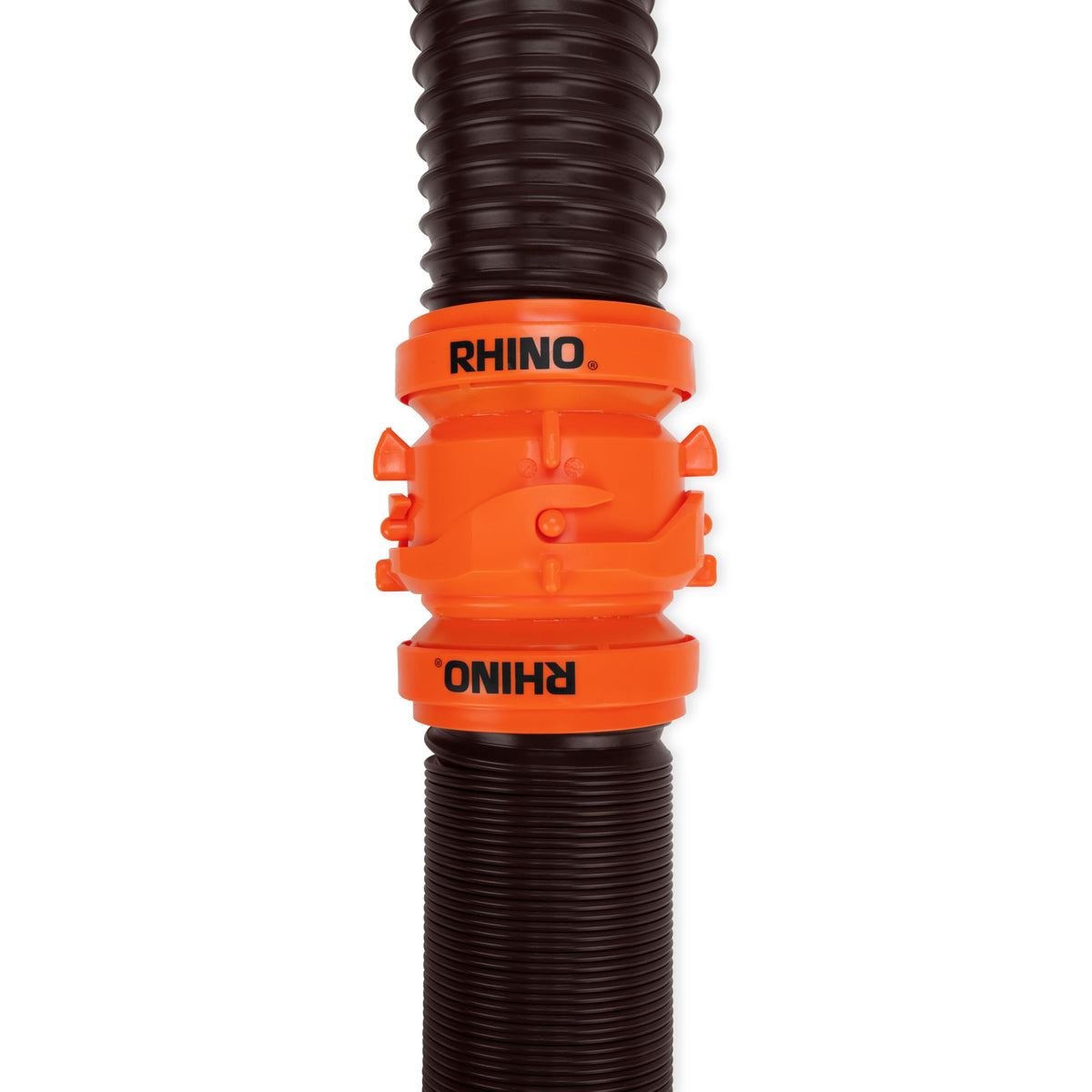 Camco RhinoFLEX attached to RV outlet illustrating secure connection