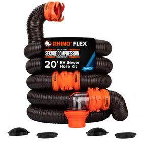 Camco RhinoFLEX front packaging showing complete 20-foot kit, easy identification benefit