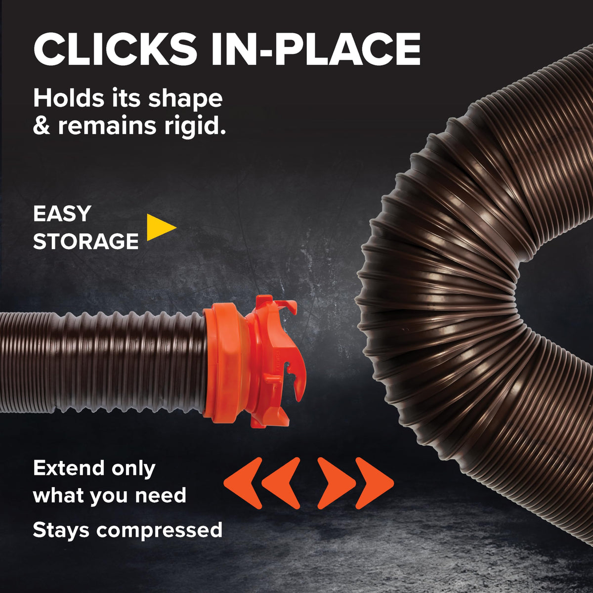 Camco RhinoFLEX swivel fitting detail demonstrating leak-resistant connection benefit