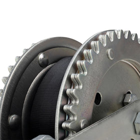 Camco winch next to ruler for size comparison showing compact footprint advantage