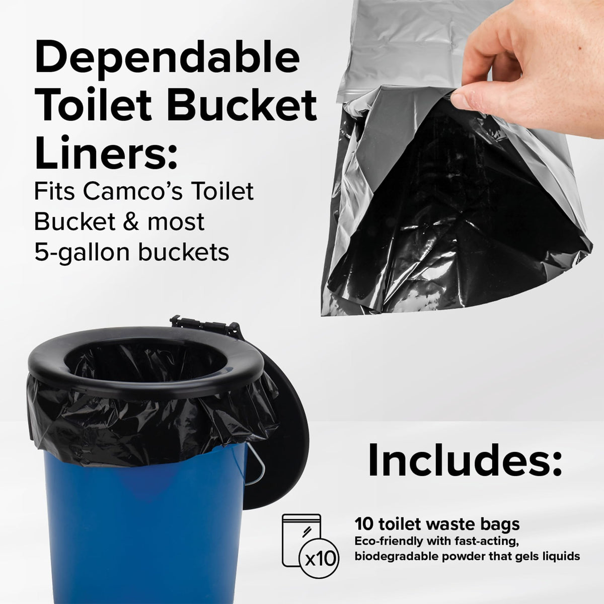 Camco sealed tied bag ready for disposal for hygienic transport
