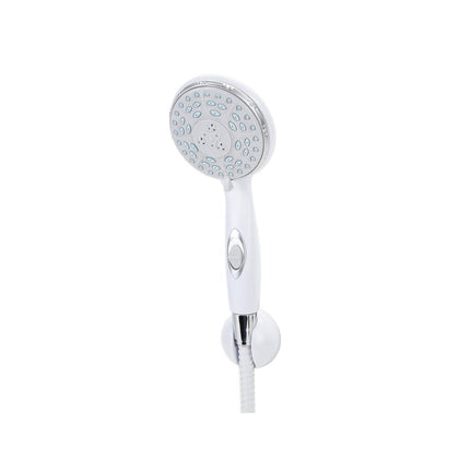 Camco shower head front view showing spray face and ergonomic grip for easy handling