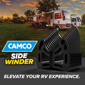 Camco Sidewinder in use at an RV dump station improving hose handling and safety