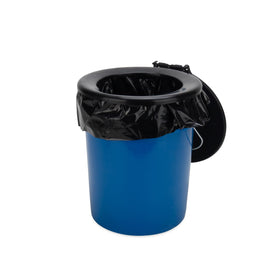 Camco next to water bottle showing scale and compact 5-gallon capacity