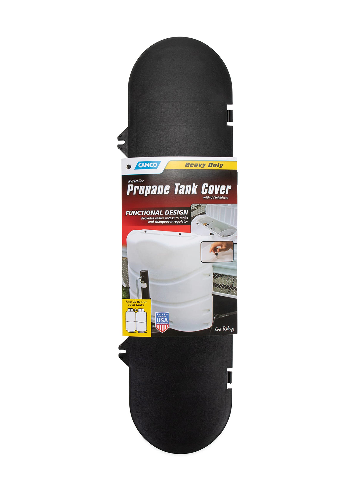 Camco cap size comparison next to propane tanks for proper fit