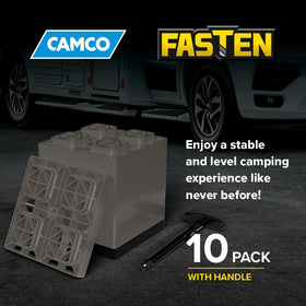 Camco stacked blocks showing height increments and recommended stack limits for safety