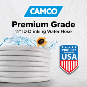 Camco coiled hose showing compact 4-foot size and easy storage benefit