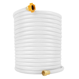 Camco TastePURE front view showing full 75-foot hose and white finish for clean supply