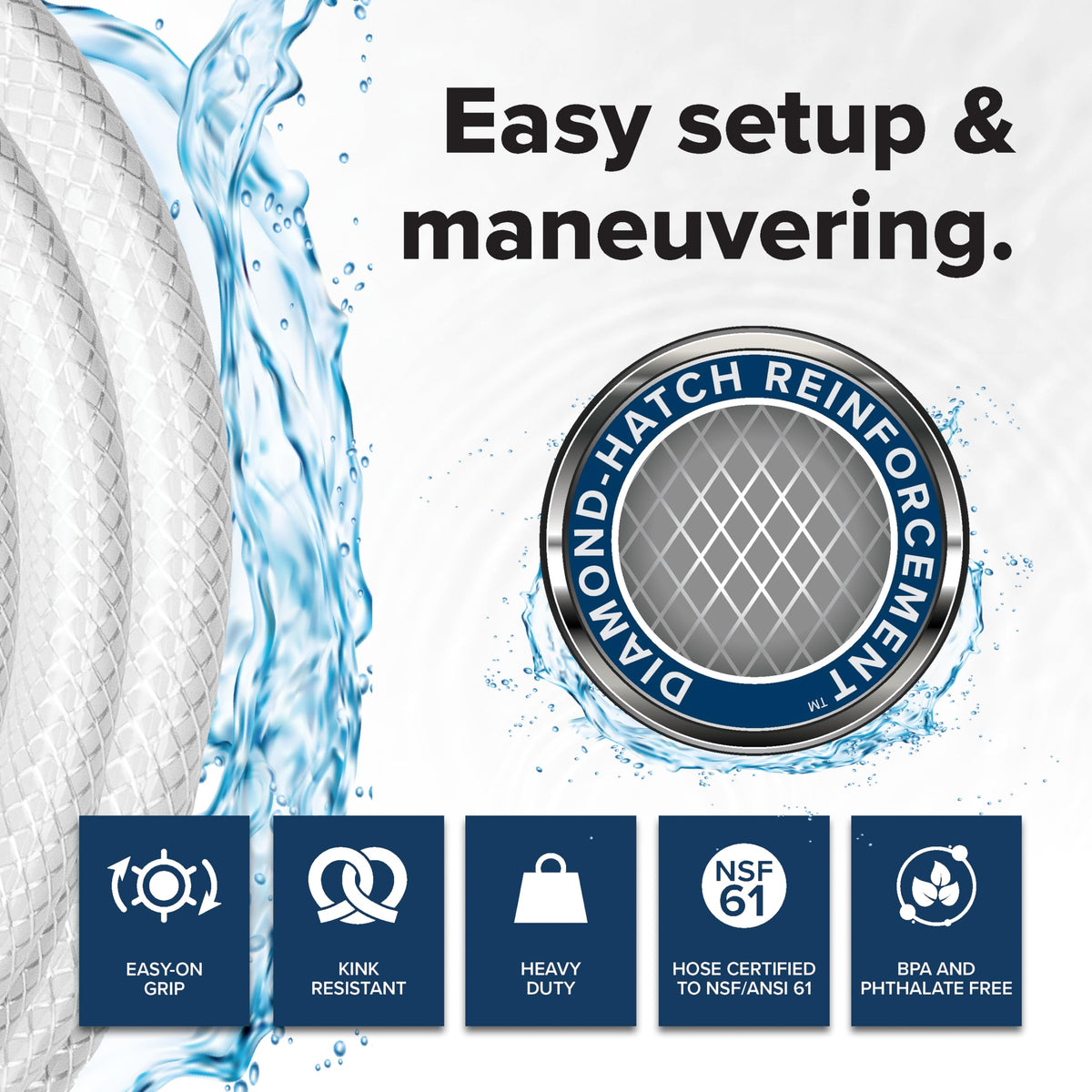 Camco hose filling an RV water tank showing safe potable water use