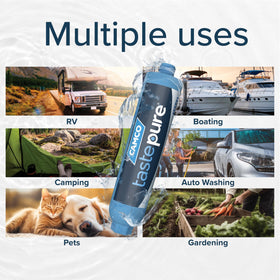 Camco Tastepure XL installed at a marina faucet showing portable water safety benefit